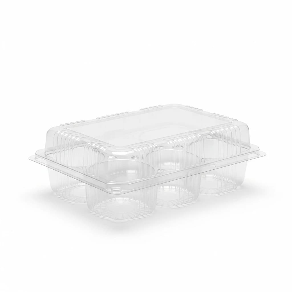6-Compartment Clear PET Muffin Clamshell Containers | Pack of 300