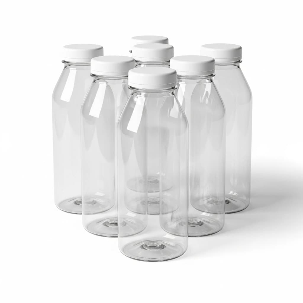 12oz Clear PET Plastic Beverage Bottles with Lids | `86 Solutions`