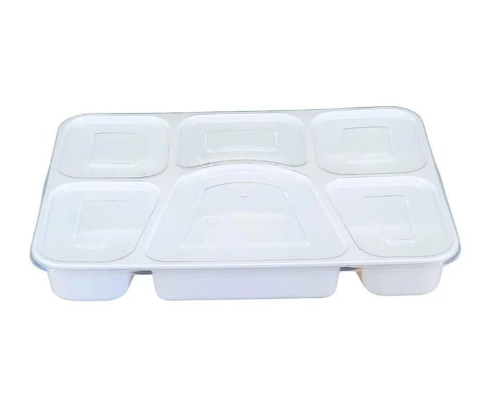 6-Compartment 50oz Recyclable Food Trays with Lids | Case of 100