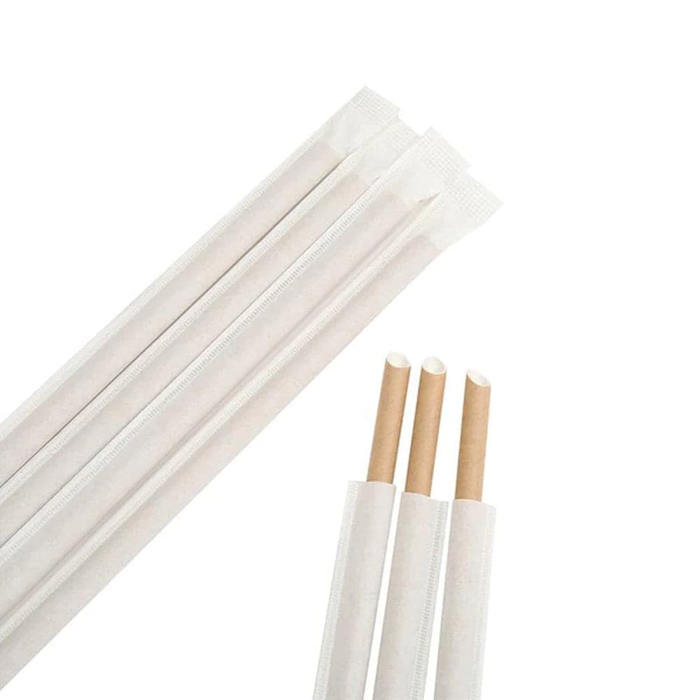 6x210mm Individually Wrapped Paper Straws | Bulk Pack of 3000