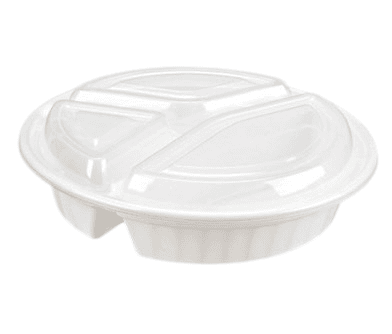 JR-348W | 48oz Round 3-Compartment PP Food Containers with Lids (150 Sets)