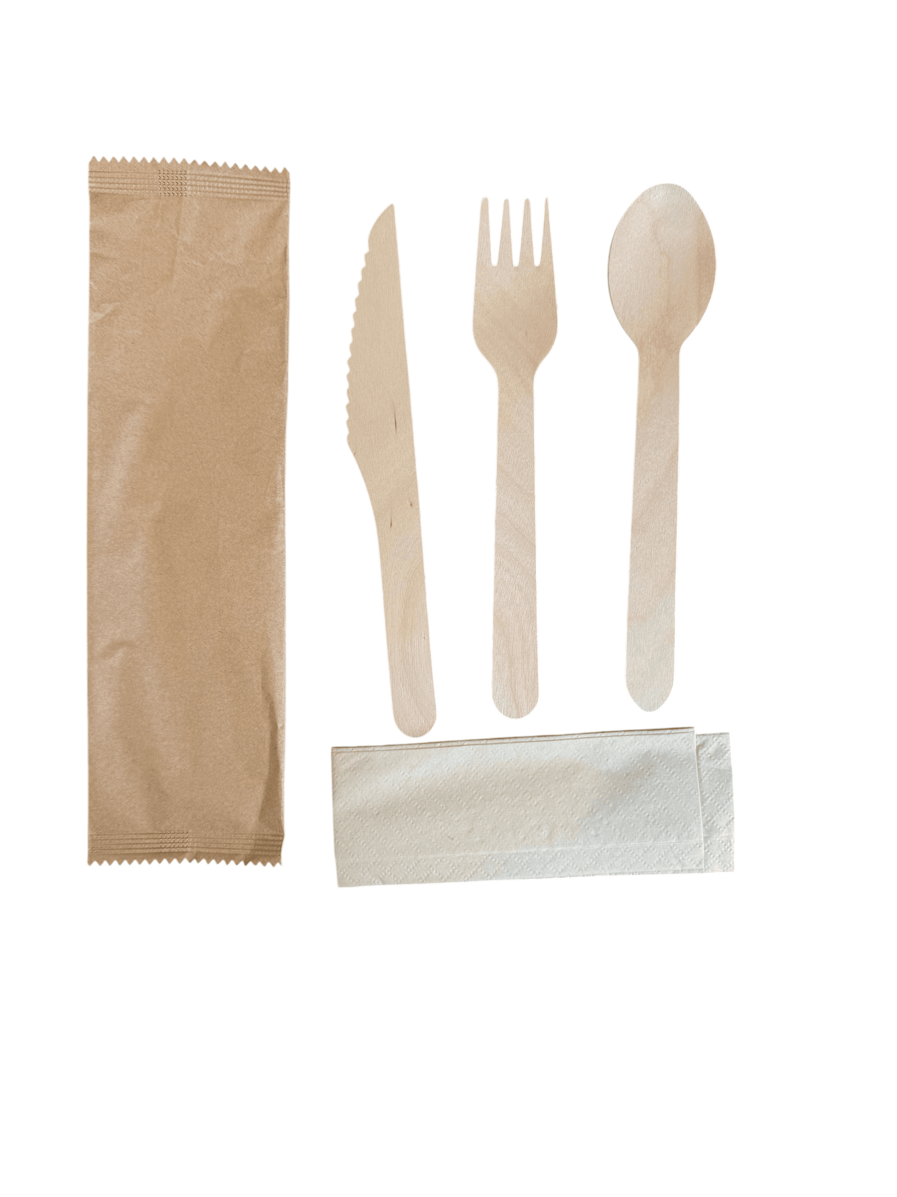 4-in-1 Eco-Friendly Birchwood Cutlery Kit (Fork, Knife, Spoon, Napkin) | 250 Sets