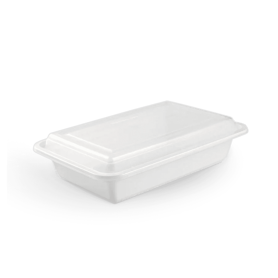 32oz White Rectangular PP Containers with Lids | Microwave-Safe | 150 Sets