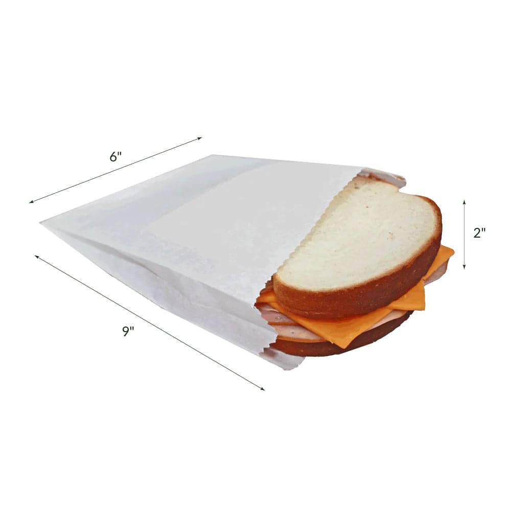 6" x 2" x 9" Greaseproof White Sandwich Bags | Pack of 1000 - Image 2