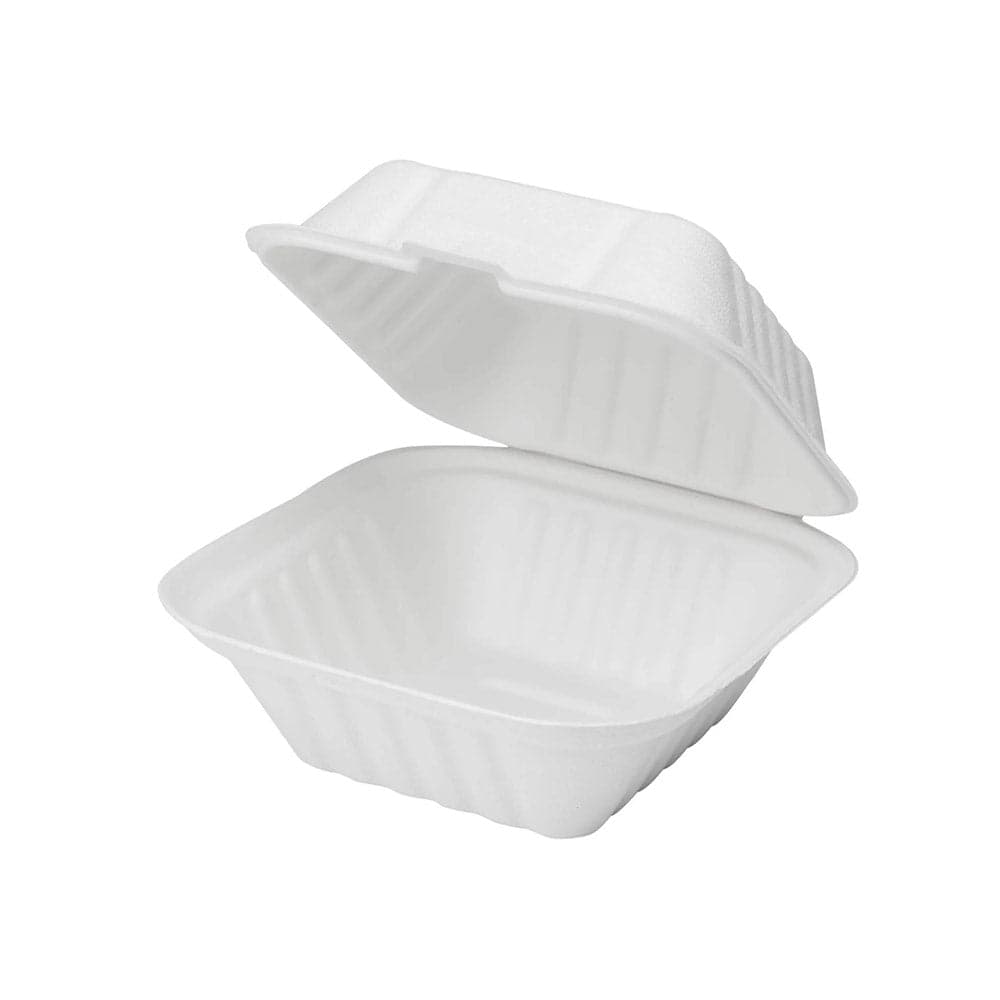CCS6 | 6x6x3" Square Sugarcane Clamshell Containers | Pack of 500