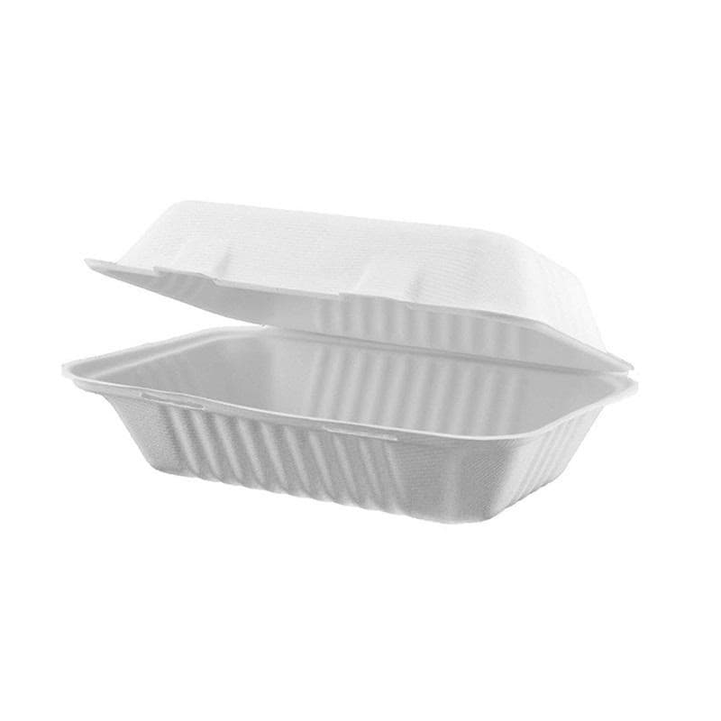 9x6" Biodegradable Sugarcane Bagasse Clamshell Box | Pack of 250