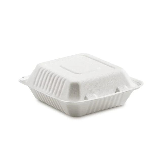 9x9" Sugarcane Clamshell Containers | Eco-Friendly Hinged Takeout Boxes | 200 Pack