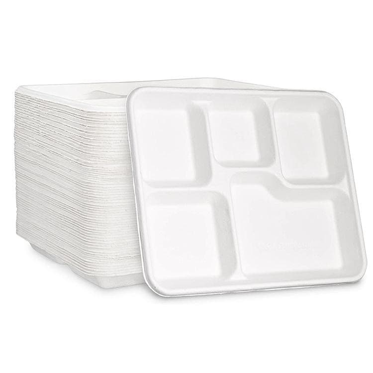 5-Compartment Sugarcane Bagasse Meal Tray | Eco-Friendly | Pack of 500