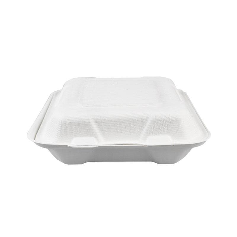 8" 3-Compartment Biodegradable Sugarcane Clamshell Box (1000ml) | Pack of 200 - Image 2